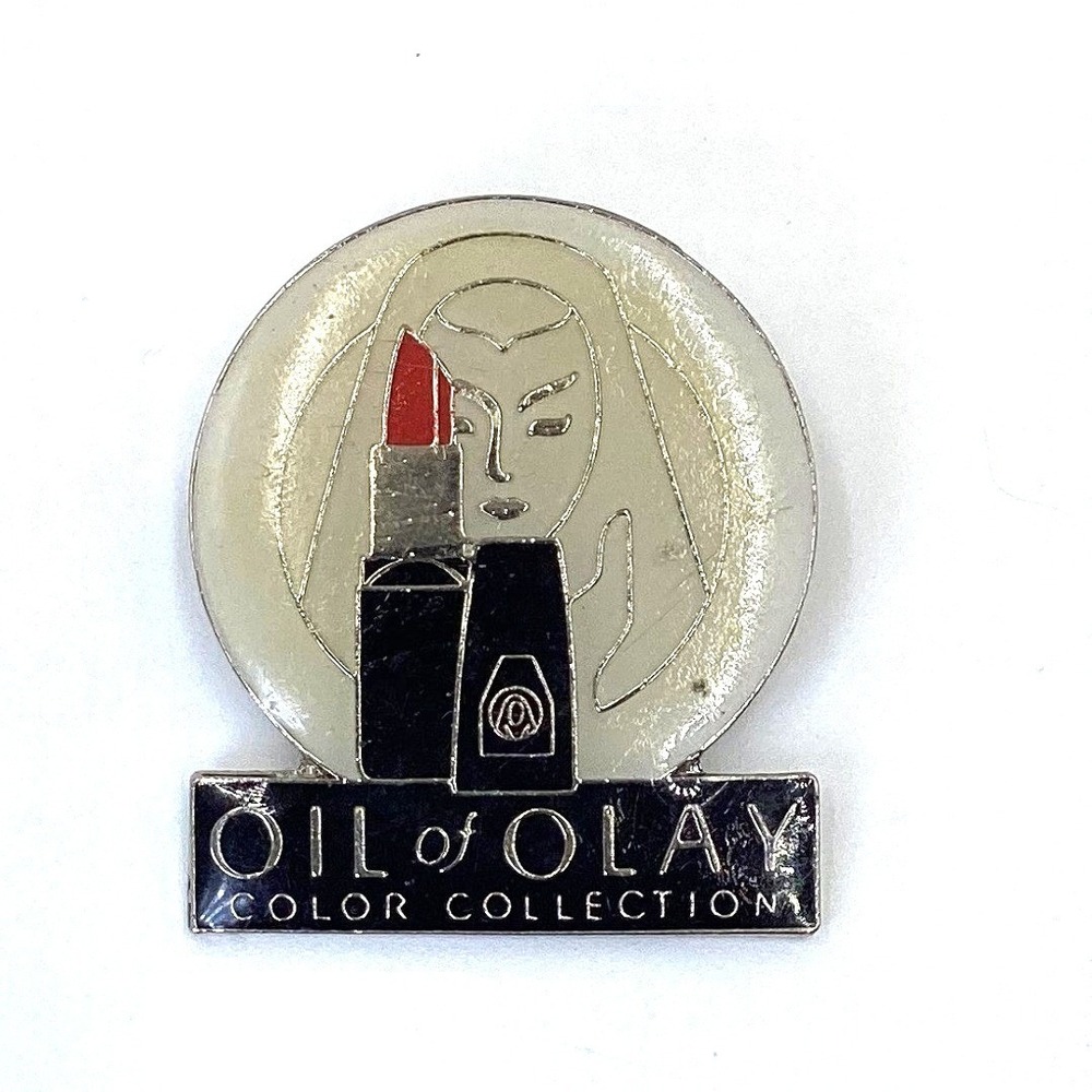 Vintage Oil of Olay Color Collection Enamel Lipstick Lapel Pin Silver Tone